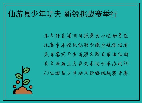 仙游县少年功夫 新锐挑战赛举行