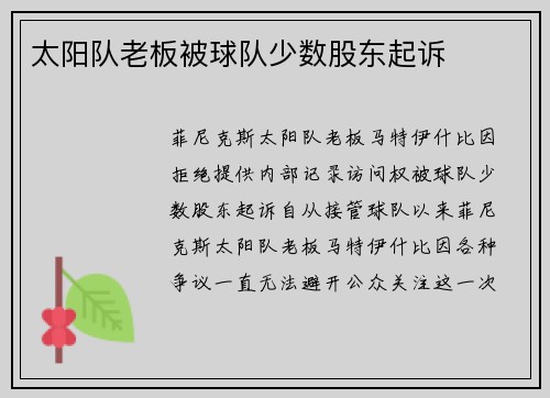 太阳队老板被球队少数股东起诉